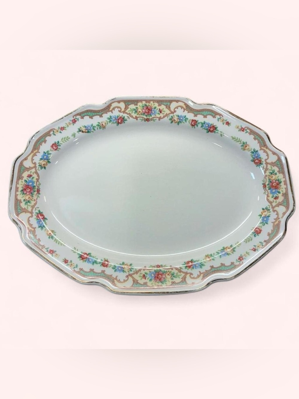 Vintage Scalloped Floral Serving Plate w/ Gold Trim